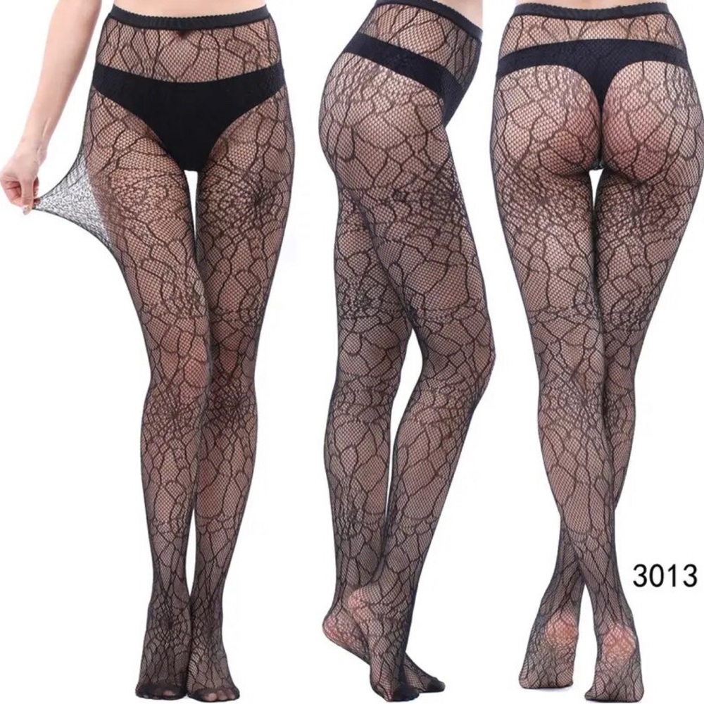 Black Widow Women Stockings Spiderweb Tights Witch Fancy Dress Costume - Picture 5 of 17